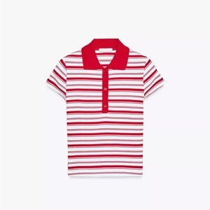Zara Red and White Striped Short Sleeve Polo